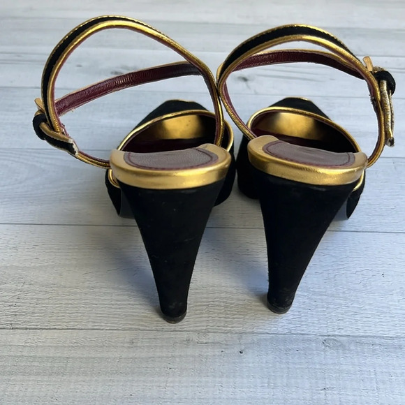 Prada Black Suede Slingback Peep Toe Platform Heels Size 5 - Picture 4 of 16